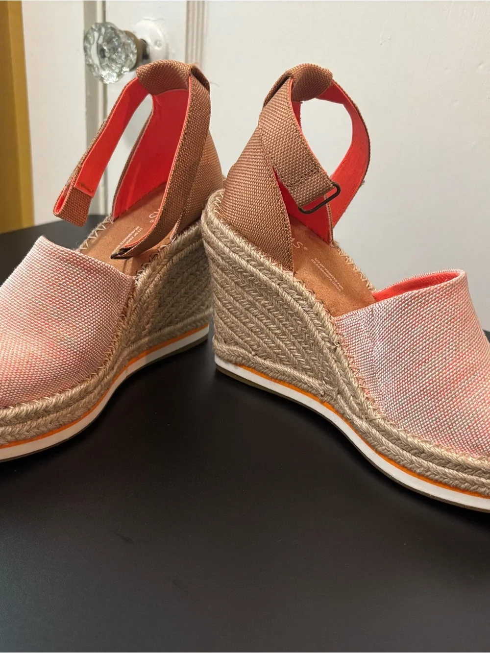 Toms Coral Canvas Espadrille Wedge Sandals